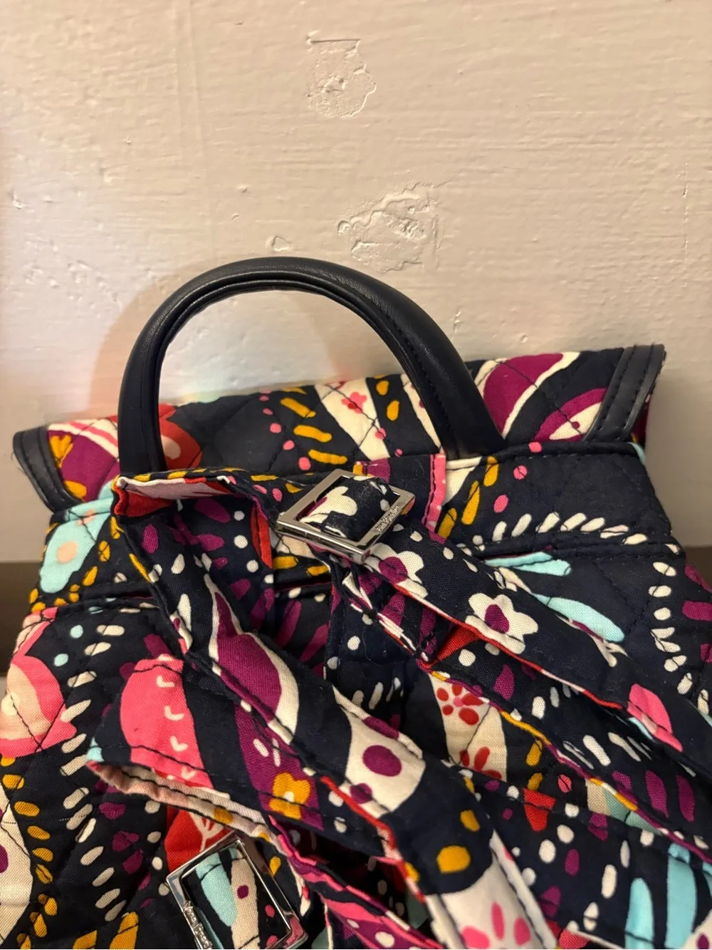 Vera Bradley Quilted Navy Backpack with Multi-Color Paisley Retired Pattern